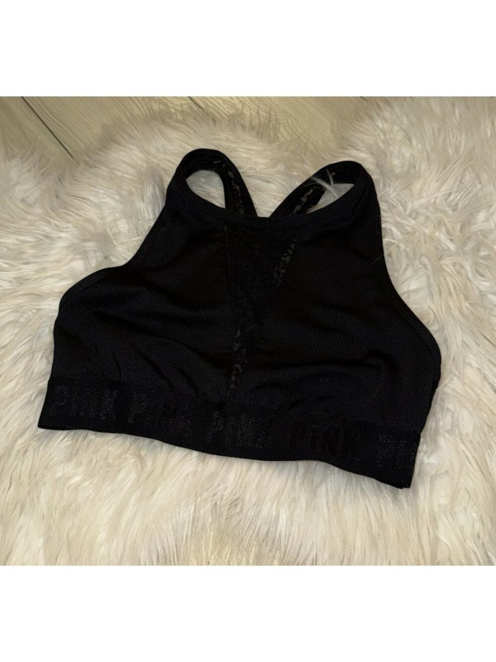 Pink Ultimate Victorias Secret Unlined Sports Bra Crossback Womens S Small Black